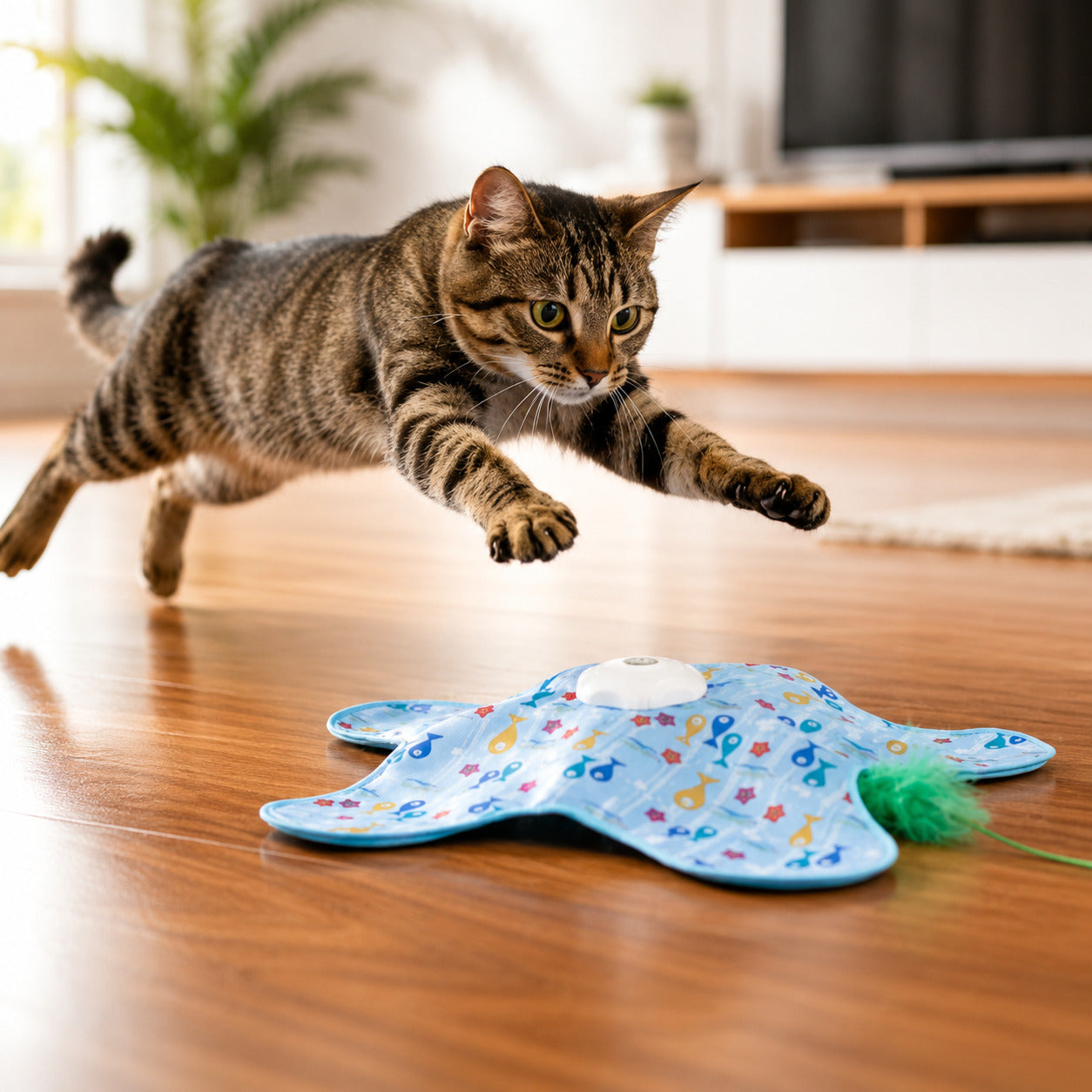 Non-slip cat toy base stays in place during play