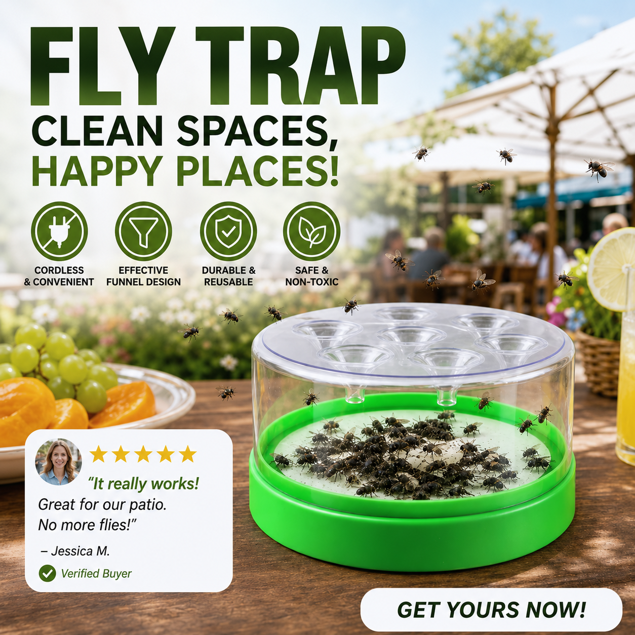 🔌✅ Reusable fly trap—no electricity, no poison! 🏠 Safe to use in the kitchen and around children and pets.