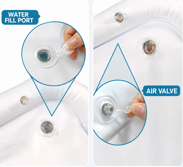 Water fill port and air valve details